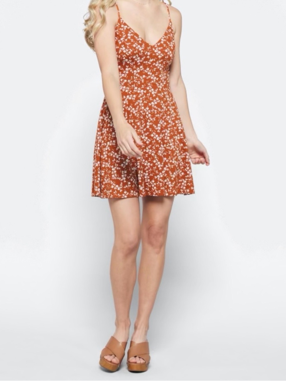 nine britton Burnt Orange Floral Mini Dress
